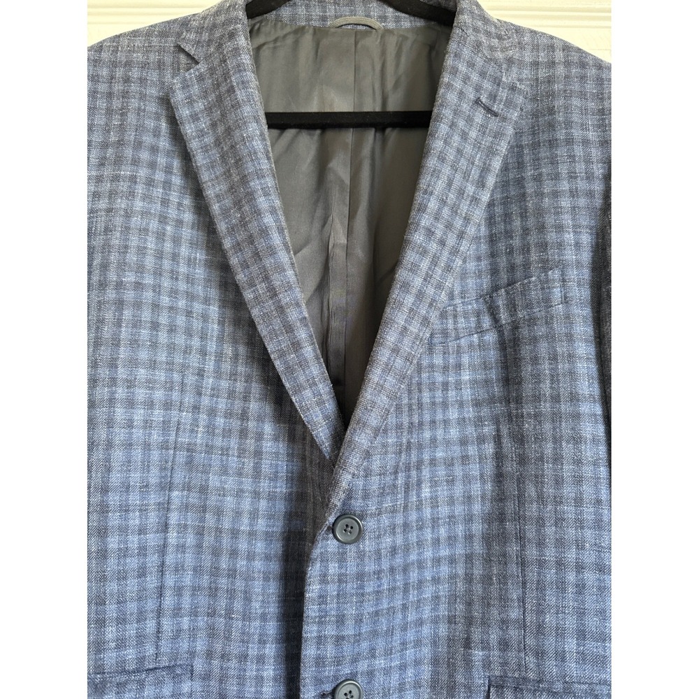 JB Britches Logan Blue Plaid Wool Silk Linen Blend Sport Coat‎ Blazer Size 44R